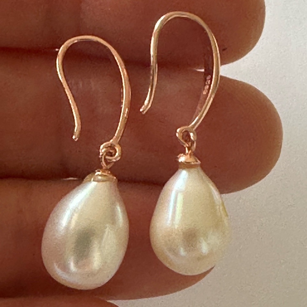 9mm White Cultured HIGH Luster Pearls - 14K ROSE Gold plated 925 Sterling Silver